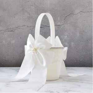 Elegant and Dainty Flower Girl Basket Ivory